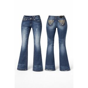 Miss Me Boot Cut Jeans Women's 31 Thick Stitch Rhinestone Bling